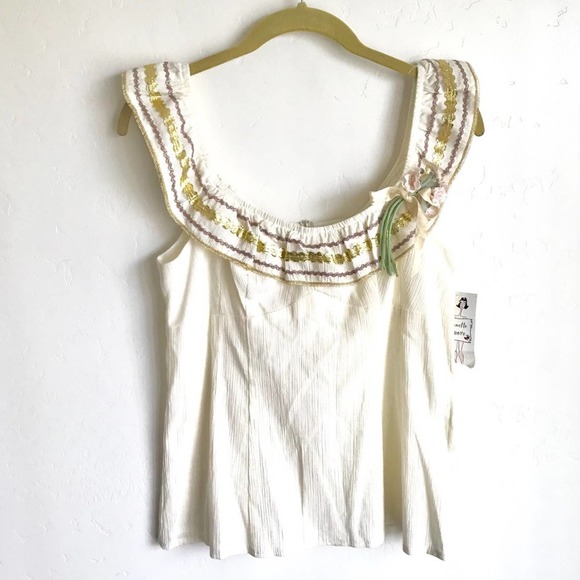 Nanette Laporte Boho Top Senorita Creme Gold Sz 6